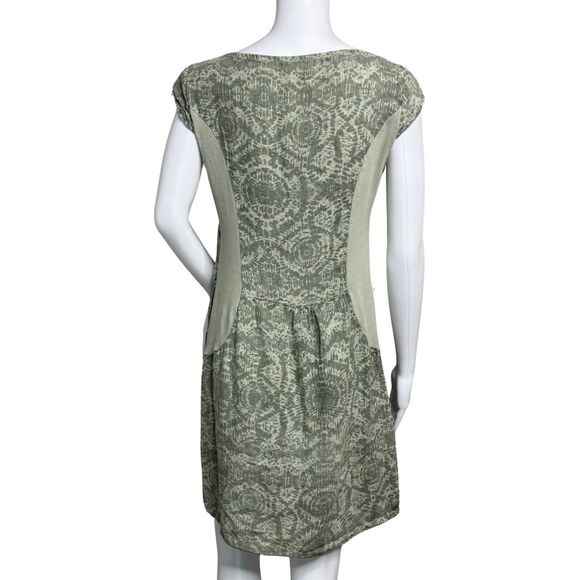Lina Tomei Dress Women Medium Green Cream Geometric 100% Linen Shift Casual Work - Picture 4 of 9